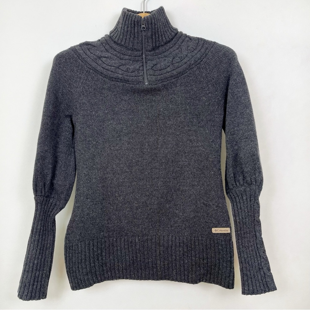 Columbia Women’s Dark Grey Nordic Funnel Neck Sweater‎ Size Small Cable Knit
